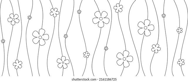 Vector plant wall, thicket of flowering plants