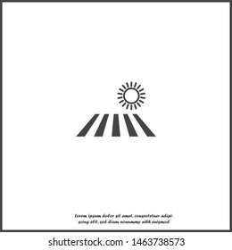 Vector plantation icon. The field and the sun. Ecology symbol on white isolated background.