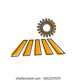  Vector plantation icon. The field and the sun. Ecology symbol cartoon style on white isolated background.
