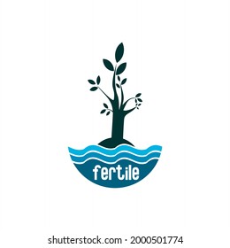 vector of plants on a sea wave that says fertile, icon, logo