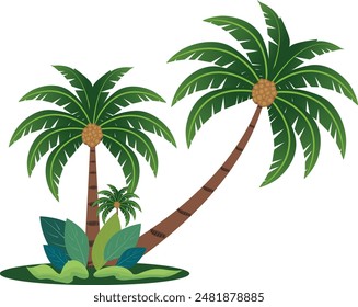 vector plants of tropical forest realistic of coconut palm tree with green leaves