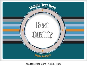 vector plaque in retro style, round frame with place for your text and colorful stripes isolated on blue background