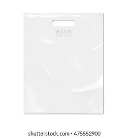 Векторный пластиковый пакет изолирован на фоне. Белый пластиковый пакет реалистичный макет.