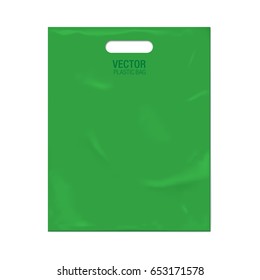 Vector plastic bag template isolated on background. Green plastic bag realistic mockup.