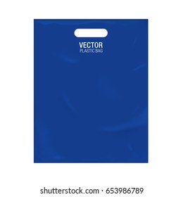 Vector plastic bag template isolated on background. Blue plastic bag realistic mockup.