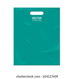Vector plastic bag template isolated on background. Green plastic bag realistic mockup.