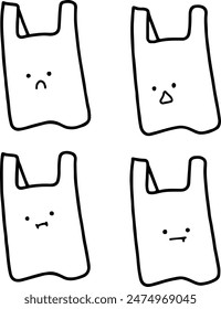 Bolsas de plástico de Vector con diversas expresiones | Estilo Doodle | Lindo y minimalista