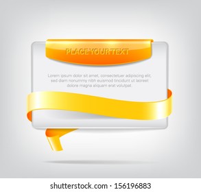 Vector plastic banner with yellow glossy element and yellow decorative ribbon