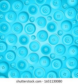 Vector plastic blue buttons  for clothes on blue background set. Realistic vector illustration.