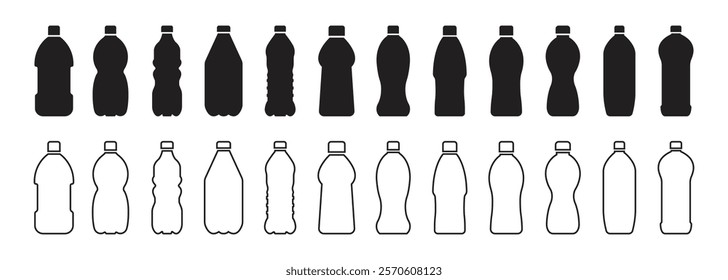 Vector Plastic Bottle Icon Set. Plastic Bottle In Glyph And Outline