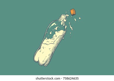 Vector plastic bottle illustration. Hand drawn sign. Good for leaflets, cards, posters, prints, menu.