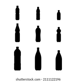 Vector plastic bottle isolated on white background. Set of plastic bottle silhouettes.