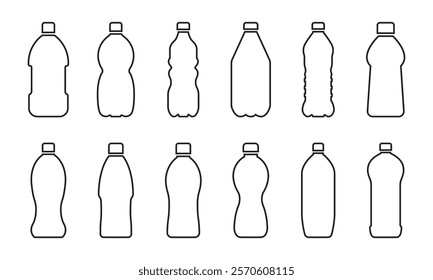 Vector Plastic Bottle Outline Icon Set.