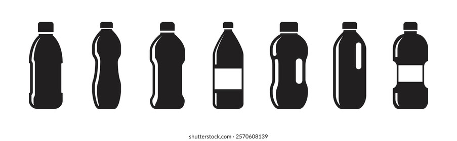 Vector Plastic Bottle Silhouette Icon Set