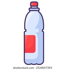 Vector plastic bottle for water, soda, or lemonade in an outline style. Packaging of food supply, storage, and delivery symbol