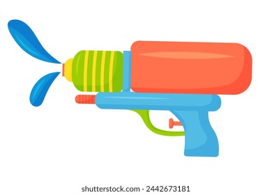 Vector plastic children's toy water gun icon isolated on white background. Multi-colored cartoon illustration.