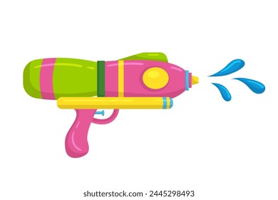 Vektorgrafik Kunststoff Kinderspielzeug Wasserpistole Symbol isoliert auf weißem Hintergrund. Mehrfarbige Cartoon-Illustration.