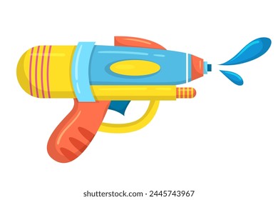 Vector plastic children's toy water gun icon isolated on white background. Multi-colored cartoon illustration.