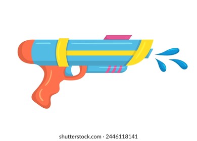Vector plastic children's toy water gun icon isolated on white background. Multi-colored cartoon illustration.