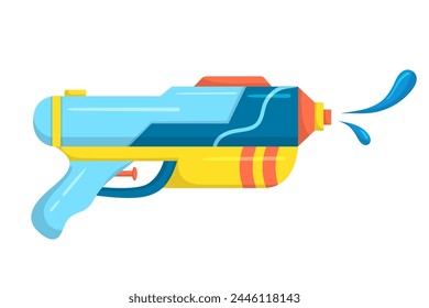 Vector de plástico de los niños de juguete pistola de agua icono aislado sobre fondo blanco. Ilustración de dibujos animados multicolor.