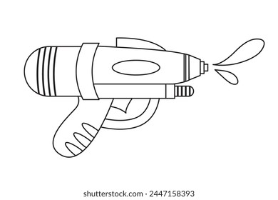 Icono de contorno de pistola de agua de juguete de plástico de Vector aislado sobre fondo blanco. Pistola de verano de línea para colorear libros. Ilustración de juego tradicional del festival Songkran.