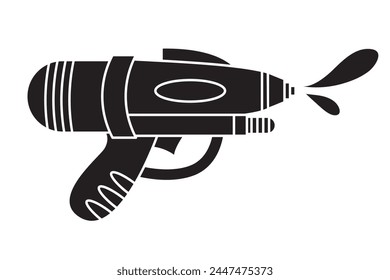 Vector plastic children's toy water gun shape icon isolated on white background. Black silhouette summer pistol element. Songkran festival traditional game illustration