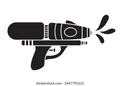 Vektorgrafik Kunststoff Kinderspielzeug Wasserpistole Form Symbol isoliert auf weißem Hintergrund. Schwarze Silhouette Sommer Pistole Element. Songkran Festival traditionelle Spiel Illustration