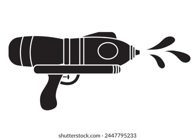 Vector de plástico de los niños de juguete de forma de pistola de agua icono aislado sobre fondo blanco. Elemento de pistola de verano de silueta negra. Ilustración de juego tradicional del festival Songkran