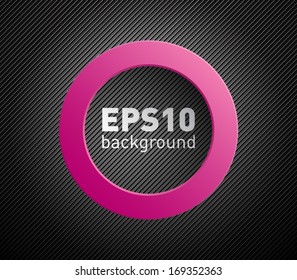 Vector plastic circle banner over dark tech pattern texture background with black stripes. Clean and modern style design