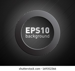 Vector plastic circle banner over dark tech pattern texture background with black stripes. Clean and modern style design