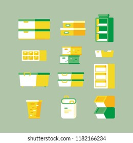 vector plastic containers collection / various types of storage boxes / arrange things concept / isolated, sign and icon template