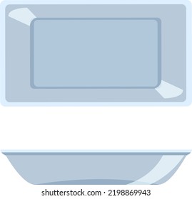 Vector plastic food packaging container, top and side views. Isolated on white background