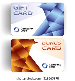 Vector plastic gift and bonus cards with contemporary polygonal print background