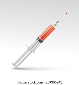 Vector Plastic Medical Syringe Isolated on White Background
