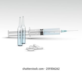 Vector Plastic Medical Syringe Isolated on White Background