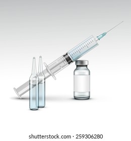 Vector Plastic Medical Syringe Isolated on White Background