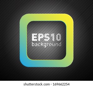 Vector plastic square banner over dark tech pattern texture background with black stripes. Clean and modern style design 