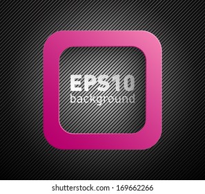 Vector plastic square banner over dark tech pattern texture background with black stripes. Clean and modern style design 