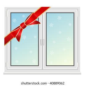 vector plastic window with red bow