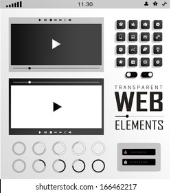 Vector plat transparent Web, mobile Elements, icons. Buttons and Label