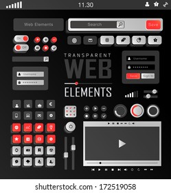 Vector plat transparent Web, mobile Elements, icons. Buttons and Label