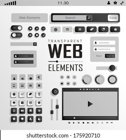 Vector plat transparent Web, mobile Elements, icons. Buttons and Label