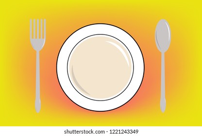 
vector Plate and cutlery in yellow back ground