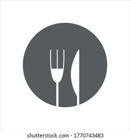 Vector plate with fork and knife. Gray and white colors. For menu, background, print, banner, web site.