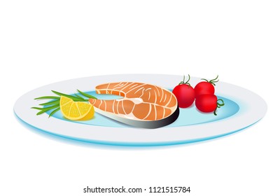 Vector Plate Grilled Fish Lemon Vegetables Stock Vector (Royalty Free ...