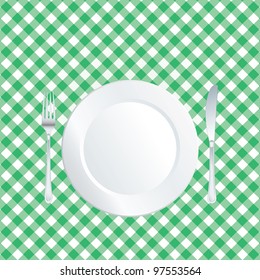placa vectorial sobre manteles cuadrados verdes