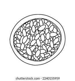 Placa vectorial con boceto de cacahuete. Plato dibujado a mano con cacahuete