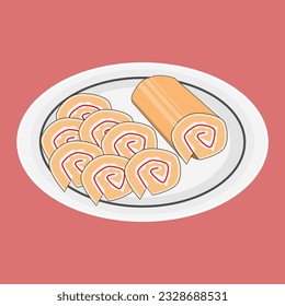 placa vectorial de tarta de esponja de fresa con crema blanca