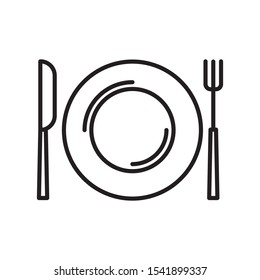Vector plate and tableware icon. Flat illustration of plate and tableware isolated on white background. Icon vector illustration sign symbol.
