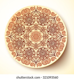 Vector plate template with Indian mehndi round ornament